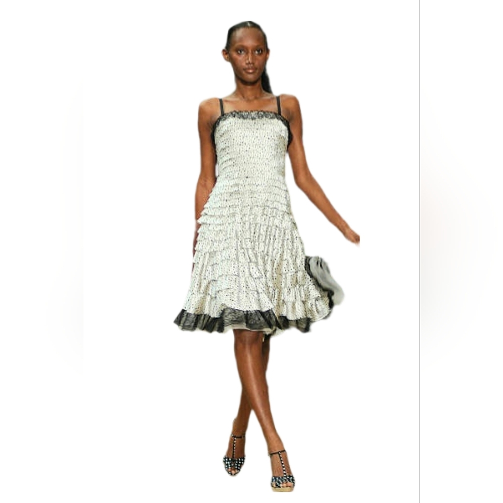 $3,250 NEW OSCAR DE LA RENTA WHT BLK DOT SILK RUNWAY DRESS 4